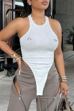 White O Neck Off Shoulder Sleeveless Bodycon Bodysuits