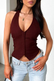 Claret Off Shoulder Sleeveless Backless Bodycon Halter Tops