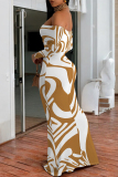 Black Zebra Print Off Shoulder Long Sleeve Casual Outings Bodycon Maxi Dress