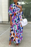 White Black Turndown Collar Shirt-Sleeve Button-Down Front Casual Outings Shirt Maxi Dresses