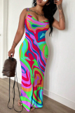 Blue Off Shoulder Sleeveless Backless Spaghetti Strap Casual Daily Bodycon Maxi Slip Dresses