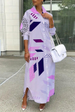 Yellow Graphic Print Turndown Collar Long Sleeve Button-Down Casual Daily Loose Shirt Maxi Dresses