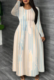Pink Graphic Print O Neck Long Sleeve A Line Casual Outings Plus Size Spring Maxi Dresses