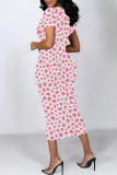 Blue Purple Colorblock Flowers Print O Neck Short Sleeve Casual Outings Bodycon T Shirt Maxi Dress