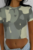 White Camouflage Flowers Print O Neck Short Sleeve Summer Outings T Shirts