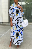 Yellow Graphic Print Turndown Collar Long Sleeve Button-Down Casual Daily Loose Shirt Maxi Dresses