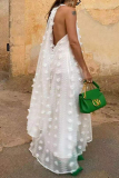 White 3D Flower Decor Backless Sleeveless Flower Shape Vacation Halter Maxi Dresses