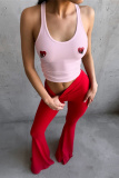 Off White Heart Shaped U Neck Sleeveless Casual Tank Crop Tops