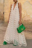 White 3D Flower Decor Backless Sleeveless Flower Shape Vacation Halter Maxi Dresses