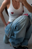 Off White Heart Shaped U Neck Sleeveless Casual Tank Crop Tops