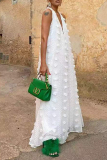 White 3D Flower Decor Backless Sleeveless Flower Shape Vacation Halter Maxi Dresses