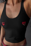 Off White Heart Shaped U Neck Sleeveless Casual Tank Crop Tops