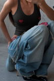 Off White Heart Shaped U Neck Sleeveless Casual Tank Crop Tops
