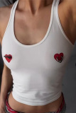 Off White Heart Shaped U Neck Sleeveless Casual Tank Crop Tops