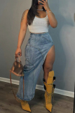 Blue High Waist Side Slit Casual Maxi Bodycon Denim Skirts