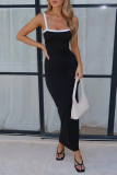 Black Sleeveless U Neck Bodycon Maxi Slip Dresses