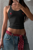 Off White Heart Shaped U Neck Sleeveless Casual Tank Crop Tops
