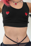 Off White Heart Shaped U Neck Sleeveless Casual Tank Crop Tops