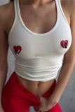 Off White Heart Shaped U Neck Sleeveless Casual Tank Crop Tops