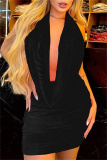 Purple Backles Sleevelesss See-Through Ruched Halter Tops And Mini Skirt Night Club Two Pieces Dress Sets