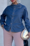 Blue Button Collar Long Sleeve Casual Denim Shirt