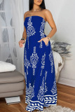 Black Graphics Print Backless Strapless Sleeveless Belted Casual Vacation Tube Tops Wide Leg Jumpsuits