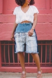Blue High Waist Casual Distressed Denim Shorts