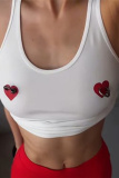 Off White Heart Shaped U Neck Sleeveless Casual Tank Crop Tops