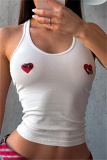 Off White Heart Shaped U Neck Sleeveless Casual Tank Crop Tops