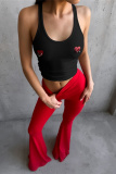 Off White Heart Shaped U Neck Sleeveless Casual Tank Crop Tops