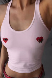 Off White Heart Shaped U Neck Sleeveless Casual Tank Crop Tops