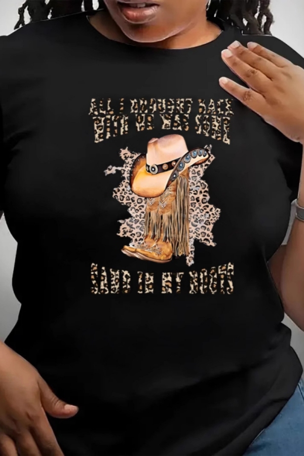 Black Graphcis Print O Neck Short Sleeve Casual Outing Plus Size Oversize T-Shirts