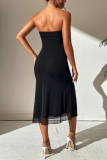 Black Backless Strapless Sleeveless Formal Evening Party Prom Tube Midi Dresses