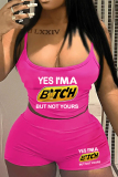 Orange Letter Print Sleeveless Spaghetti Strap Cami Crop Tops And Shorts Two Pieces Shorts Sets