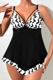 Blue Graphcis Print Sleeveless Backless One Piece Swimdress Beach Vacation Swimwears(With Paddings)
