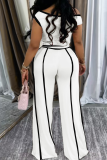 Black Oblique Collar Short Sleeve Crop Tops And Wide Leg Pants Casual Two Pieces Trouser Sets