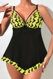 Blue Graphcis Print Sleeveless Backless One Piece Swimdress Beach Vacation Swimwears(With Paddings)