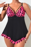 Blue Graphcis Print Sleeveless Backless One Piece Swimdress Beach Vacation Swimwears(With Paddings)