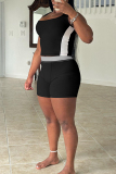 Black U Neck Sleeveless Tank Crop Tops And Shorts Casual Sportswear Two Pieces Shorts Set