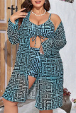 Khaki Ombre Print Long Sleeve Tops Backless Halter Bikini Set Lace Up Mini Shorts Beach Vacation Three Piece Swimsuit Set (With Paddings)
