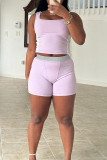 Black U Neck Sleeveless Tank Crop Tops And Shorts Casual Sportswear Two Pieces Shorts Set