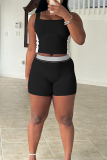 Black U Neck Sleeveless Tank Crop Tops And Shorts Casual Sportswear Two Pieces Shorts Set