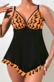 Blue Graphcis Print Sleeveless Backless One Piece Swimdress Beach Vacation Swimwears(With Paddings)