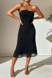 Black Backless Strapless Sleeveless Formal Evening Party Prom Tube Midi Dresses