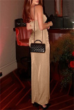 Apricot Backless Strapless Sleeveless Formal Evening Party Prom Ruched Tube Maxi Dresses