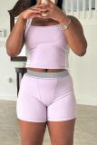 Black U Neck Sleeveless Tank Crop Tops And Shorts Casual Sportswear Two Pieces Shorts Set