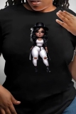 Black Figure Print O Neck Short Sleeve Casual Outing Plus Size Oversize Graphcis T-Shirts