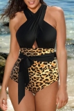 Rose Red Floral Print Backless Sleeveless Belt One Pieces Swimsuits Plus Size Vacation Swimwear (With Paddings)