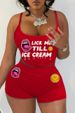 Black Letter Print Sleeveless Spaghetti Strap Cami Crop Tops And Shorts Two Pieces Shorts Sets