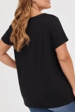 Black Letter Print O Neck Short Sleeve Casual Outing Plus Size Oversize T-Shirts